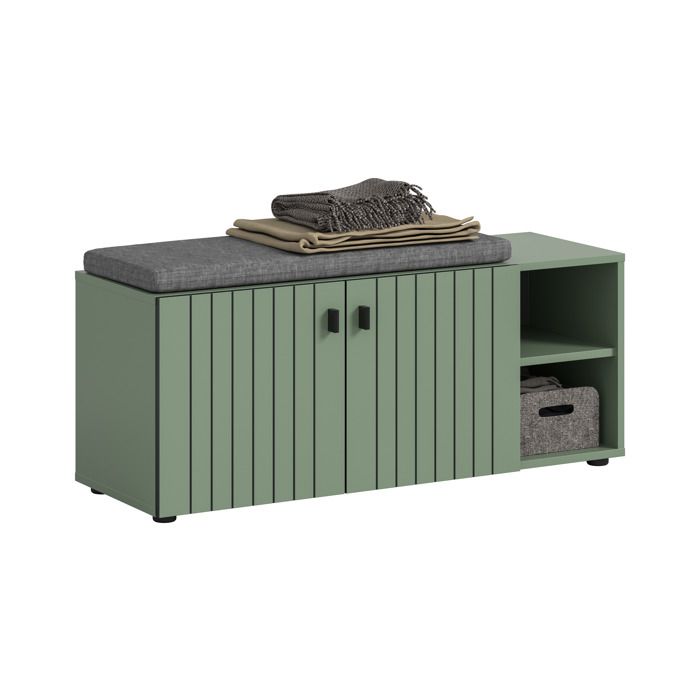 [en.casa] Banc dentrée avec coussin dassise vert fumé 106 x 43 x 37 cm