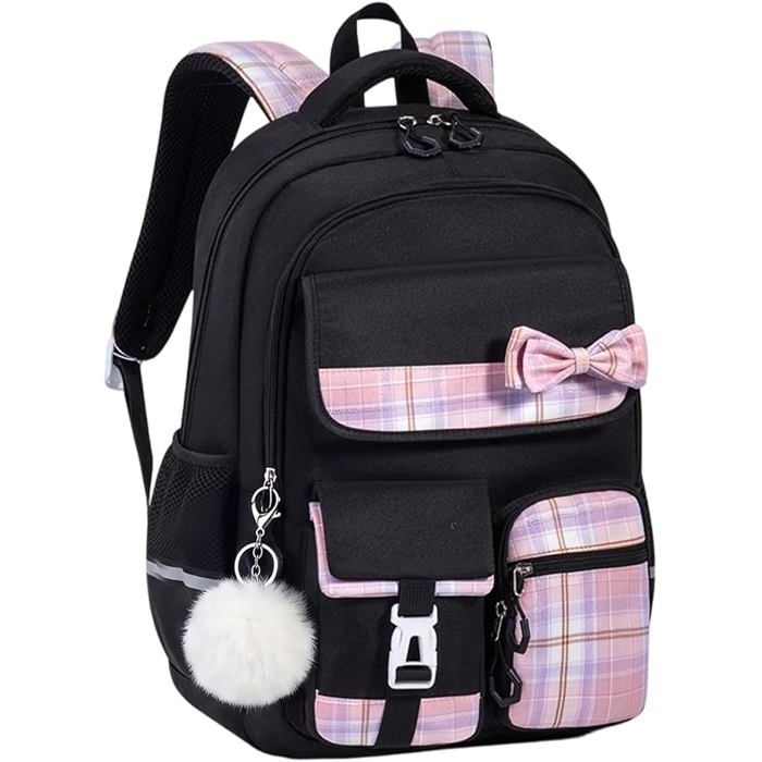XJYDNCG Cartable Fille Primaire Sac À Dos Scolaire - Grand Volume - Sept Compartiments - 46x32x20cm - Noir