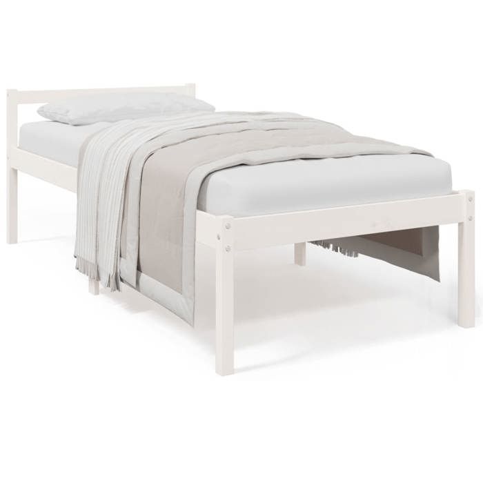 Lit pour Personne Âgée sans matelas 1 place Blanc 90x190 cm en bois avec lattes en contreplaqué et rangement intégré 345302