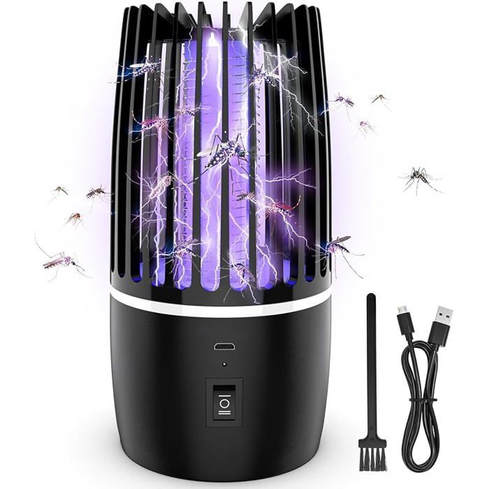Lampe Anti Moustique Électrique UV 365nm Piège à Moustiques 4000mAh Silencieuse avec Veilleuse Utilisation intérieur extérieur