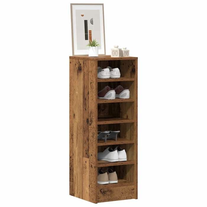 Casier à chaussures - Peu encombrant - Cabinet à chaussures 32 x 35 x 92 cm - Bois ancien - 6 étagères - Assemblage requis（9471）