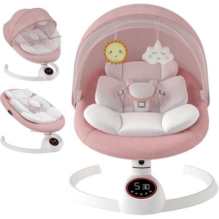 Transat balancelle bébé électrique pliable Bluetooth 5 vitesses balancement minuterie 3 niveaux télécommande - naissance à 9 kg