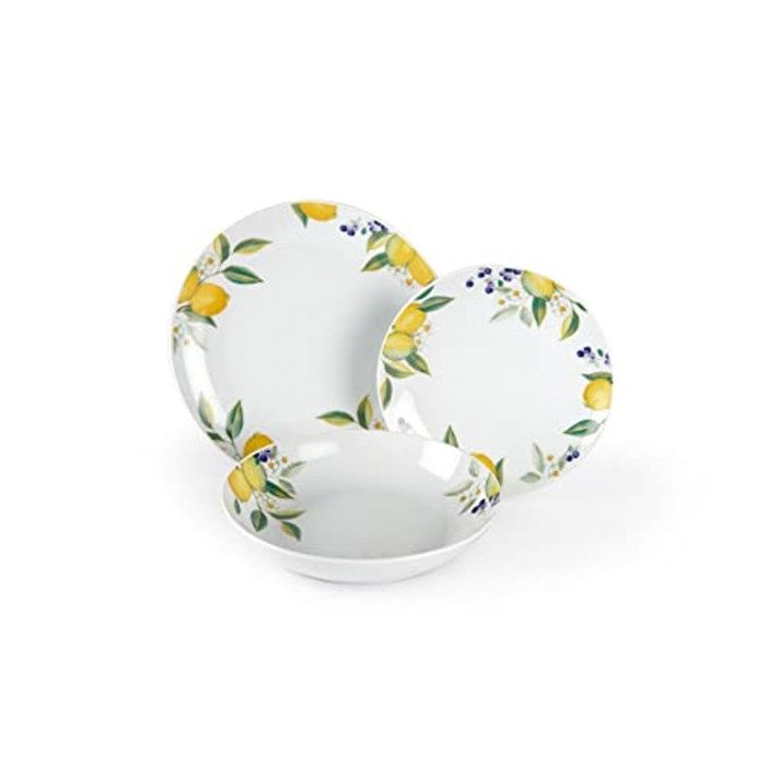 Service de table 18 pièces - EXCELSA - Lemon - Porcelaine - Motif citrons - Lave-vaisselle & micro-ondes Service de table 18 pièces - EXCELSA - Lemon - Porcelaine - Motif citrons - Lave-vaisselle & micro-ondes