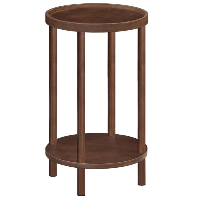 Table d’Appoint Ronde en Bambou Bout de Canapé à 2 ux Table de Chevet avec Rebd pour Petits Brun Rouge Brun Roug TABLE DAPPOINT