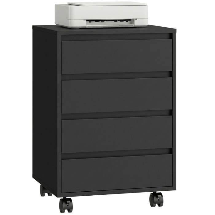 VVBV Caisson de Bureau 4 Tiroirs sur Roulettes Meuble de Rangement Bureau en Bois MDF - Noir