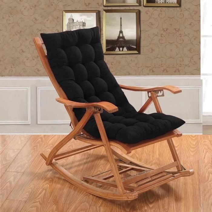 Coussin épais pour fauteuil à bascule 110 x 40 cm noir pour terrasse de jardin