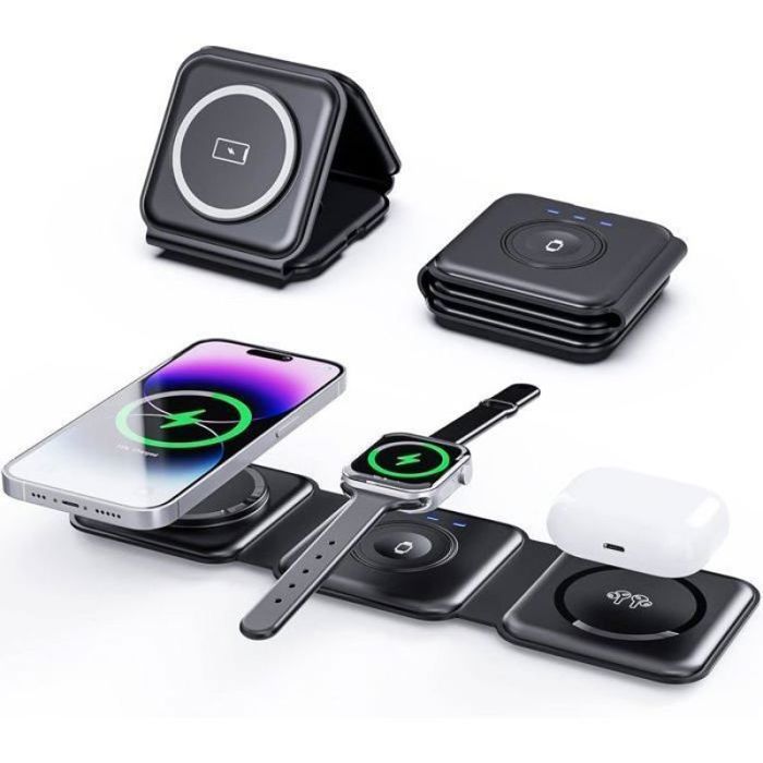 Station de Charge sans Fil 3 en 1 Mag-Safe avec Adaptateur Secteur 18 W Compatible avec iPhone pour Appl CHAUSSETTE DE DEGUSTATION
