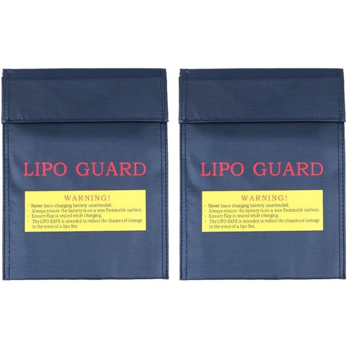 2 pièces 7 x 9 Pouces Safe Bag Sac de Protection Ignifuge Pochette de sécurité antidéflagrante pour la Charge et Le Stockage - Noir