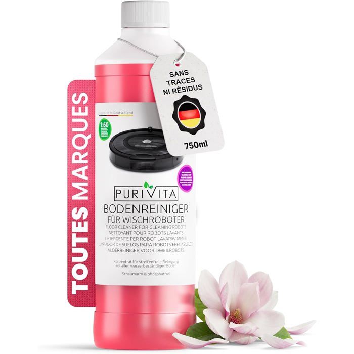 Nettoyant Sol Concentré Robot Laveur 750ml Magnolia Sans traces séchage rapide peu moussant pour le réservoir aussi pour aspirateurs