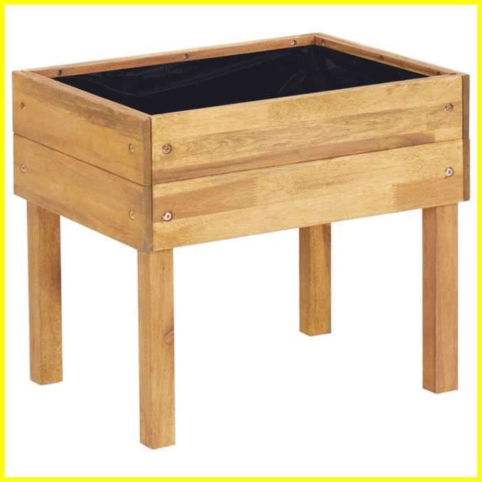 Jardinière surélevée en bois dacacia - ASHATA - Rectangulaire - 50x40x45 cm