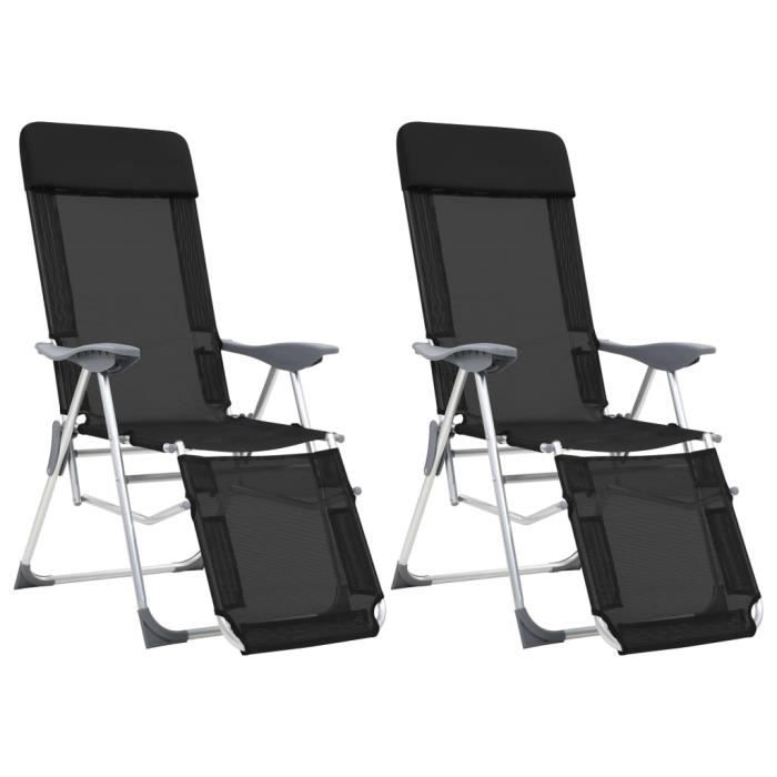 chaises de camping pliantes et repose-pied 2 pcs noir textilène gir7299205752620