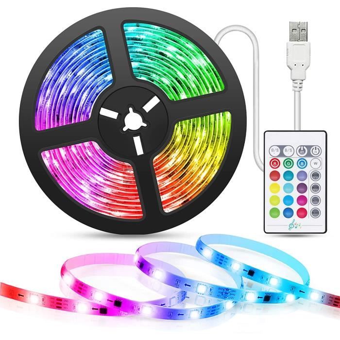 Ruban LED 5M, Bande LED RGB Multicolore Musical avec Télécommande