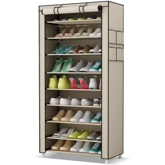 Meuble à chaussures gain de place 10 Etagères 60 x 30 x 160 cm jusqu'à 27 paires de chaussures