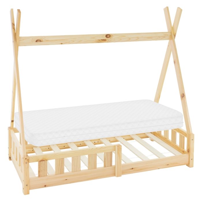 Lit denfant Tipi avec protection contre les chutes et sommier à lattes 70x140 cm Naturel en bois de pin ML-Design Lit denfant Tipi avec protection contre les chutes et sommier à lattes 70x140 cm Naturel en bois de pin ML-Design