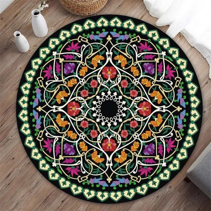 Tapis Rond Doux Lavable En Machine | Diamètre 90 Cm | Motif Jungle Toucan | Antidérapant Pour Salon & Chambre