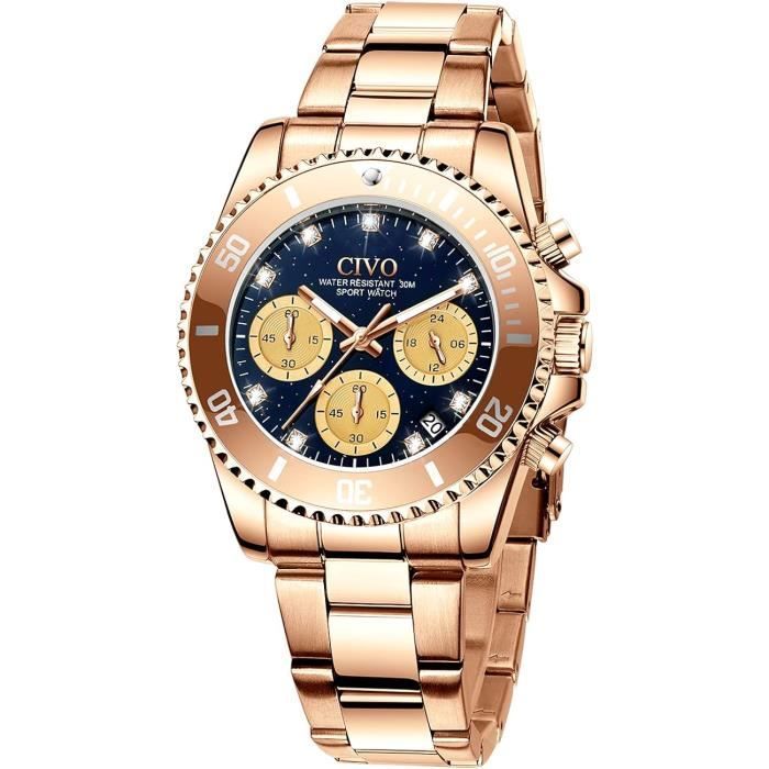 CIVO Montre Femme Acier Inoxydable Doré - Montre Étanche