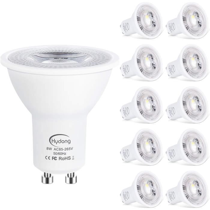 Lot de 10 Ampoule GU10 LED Blanc Chaud 3000K, 5W équivalent Ampoule  Halogène 40W, 500LM, 120° Larges Faisceaux, Ampoules LED Spot - Cdiscount  Maison