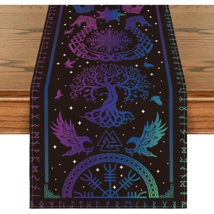 Chemin De Table Viking Bois Arbre De Vie - Décoration Scandinave 40x180 Cm - 100% Polyester