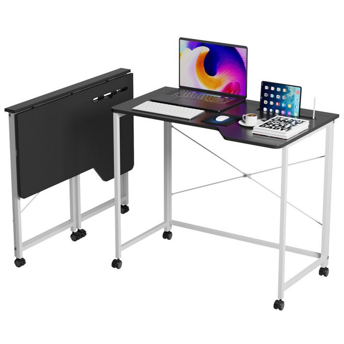 Table dordinateur Pliante 90x56cm Table PC Table Murale Pliante Bois Structure métallique pour Chambre Bureau lit canapé