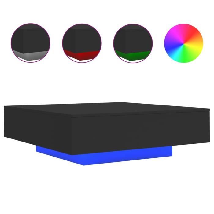 Table basse contemporaine avec lumières LED - Noir - 100x100x31 cm