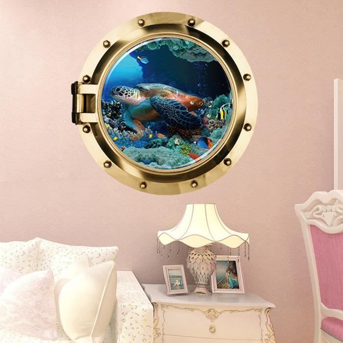 Stickers Muraux 3D Monde Sous-marin - 4 Pièces Déco Dauphins Et Poissons Pour Chambre Et Salle De Bain