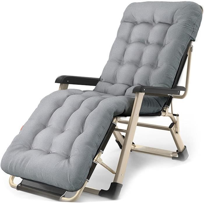 Chaise Longue Jardin Pliable OVLRIJP - Lit De Camp 6 Pieds, Réglable 5 Positions, Gris, 190x67x38 Cm, Charge 160 Kg