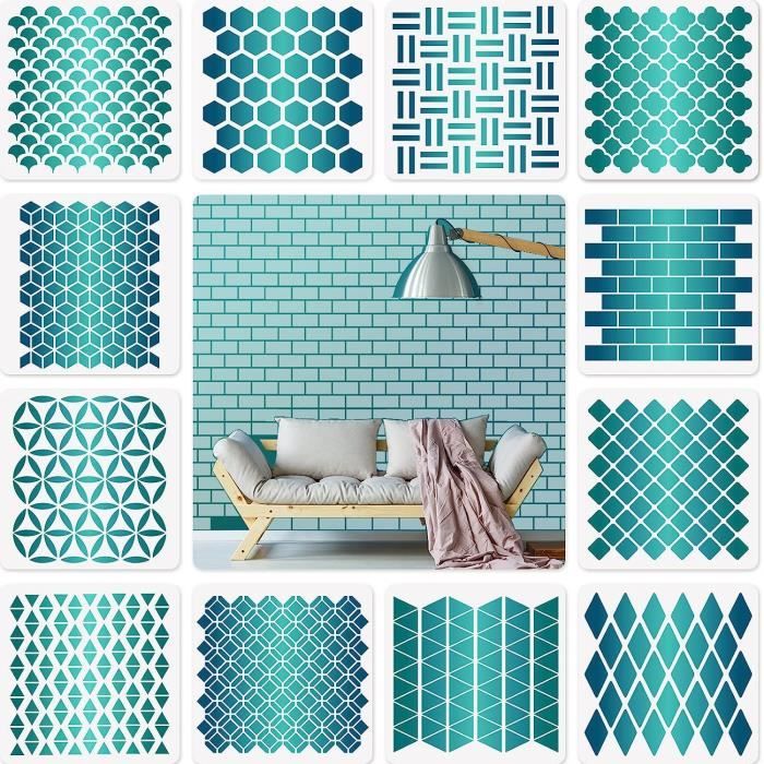Sxutop 32 Pièces Pochoirs De Peinture Réutilisables Plastique DIY Modèle De Dessin Géométriques Pochoir Stencils Kit Modèle De Pochoir 15x15 Cm Pour DIY Scrapbooking Bois Meubles Mur Maison Décor