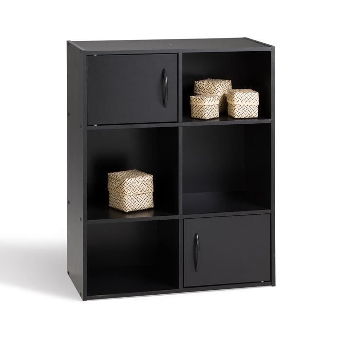 Meuble de rangement 2 portes et 4 niches noir KARRY Cdiscount Maison