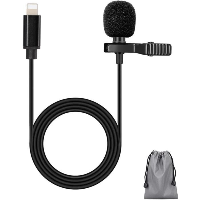 Microphone Cravate - Lavalier Omnidirectionnel - 1 5M - Compatible iPhone/iPad - Antibruit