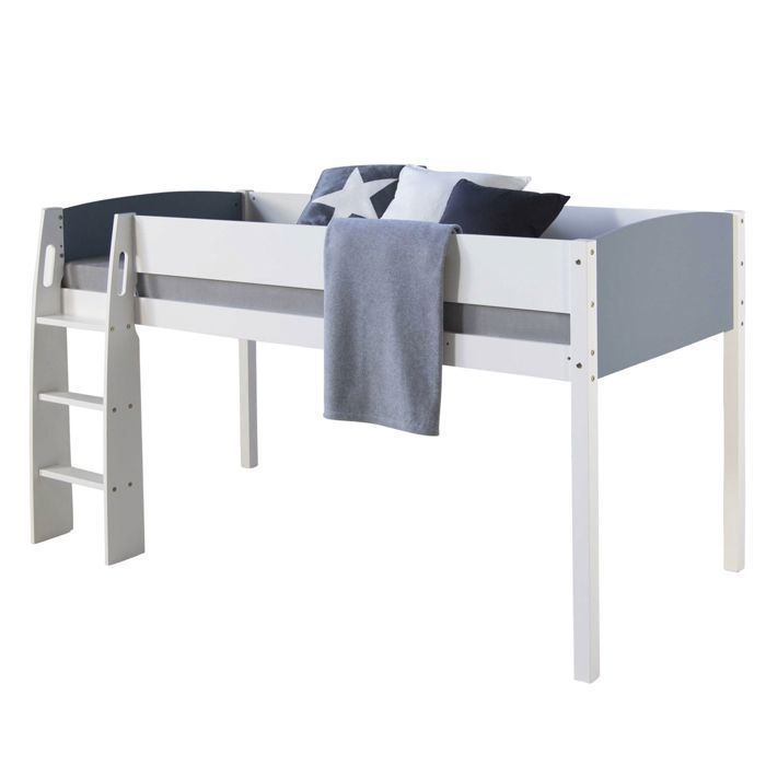 Lit Mezzanine Enfant 90x200 cm Blanc Échelle Moderne sans Sommier Lit Mezzanine Enfant 90x200 cm Blanc Échelle Moderne sans Sommier