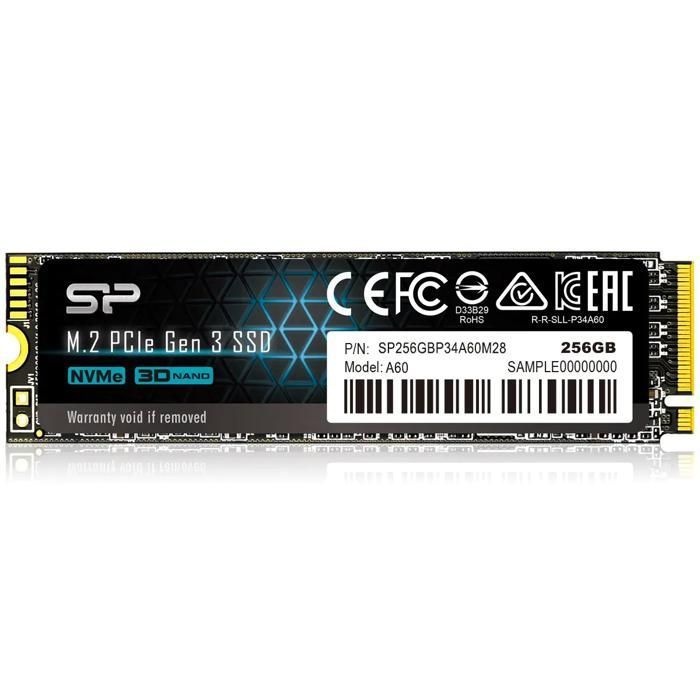 Disque SSD Interne – Silicon Power – P34A60 256Go – NVMe PCIe Gen3x4 M.2 Lecture Écriture 2200 1600 Mo/s