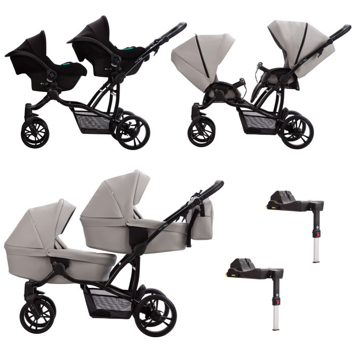 Poussette combinée 4 en 1 pour jumeaux Bebetto42 PRO version 2024 Gris 2 nacelles, 2 hamacs
