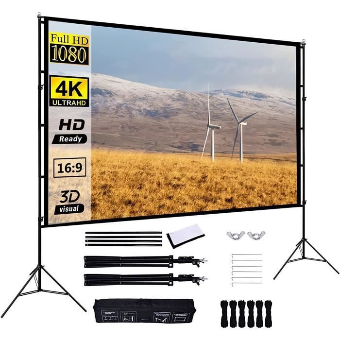 Écran Projection 100 Pouces Avec Trépied - Format 16:9 HD Pour Extérieur Et Cinéma Maison