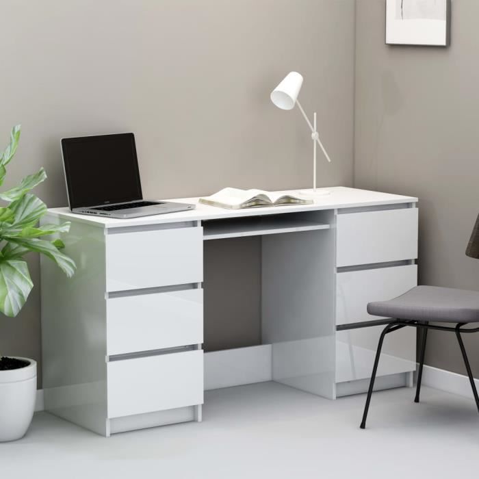 Bureau Avec Rangement Avec 6 Tiroirs Agglomere Blanc Brillant Bureau D Ordinateur Table De Bureau 140 X 50 X 77 Cm Achat Vente Bureau Armoire De Bureau Soldes Sur Cdiscount Des Le 20 Janvier Cdiscount