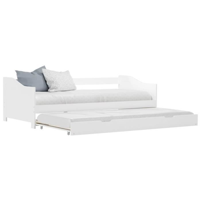 Lit adulte seul Contemporain Cadre de lit extensible Blanc Bois de pin 90x200 cm - SPV®
