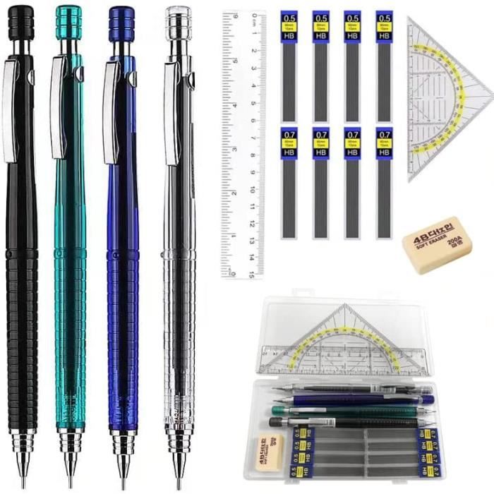 Lot De 4 Porte-mines En Métal YISAN – Diamètres 0,3 Mm, 0,5 Mm, 0,7 Mm, 0,9 Mm – Avec Mines Et Gommes