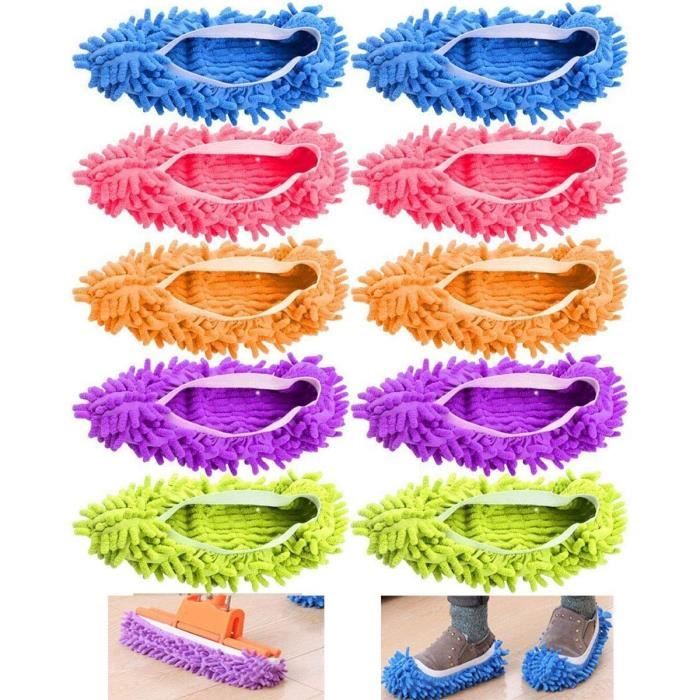 Chaussons de Nettoyage 5 Paire poussière en Microfibre Mop Chaussons Chaussures Bureau Maison au Sol de Salle de Bain de Cuisine