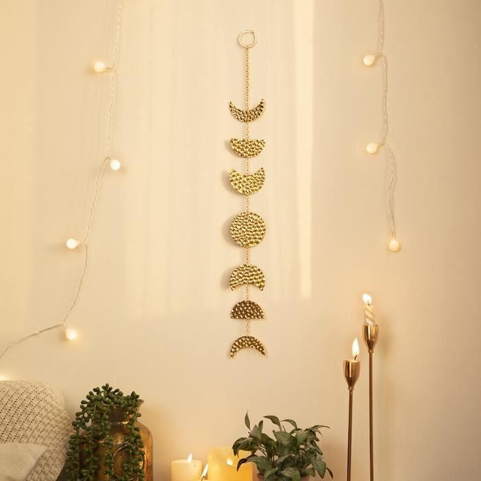 Lot de 4 décorations murales rustiques bohèmes avec phases de la lune - Décoration murale gothique minimaliste - Pour décoration de salle de bain Lot de 4 décorations murales rustiques bohèmes avec phases de la lune - Décoration murale gothique minimaliste - Pour décoration de salle de bain