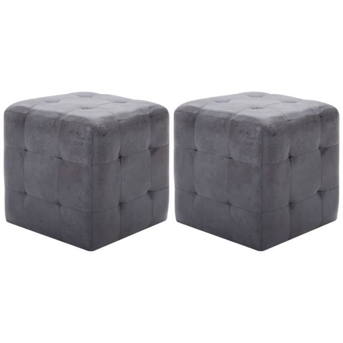 poufs en similicuir daim gris - hb056 - lot de 2 - dimensions 30 x 30 x 30 cm