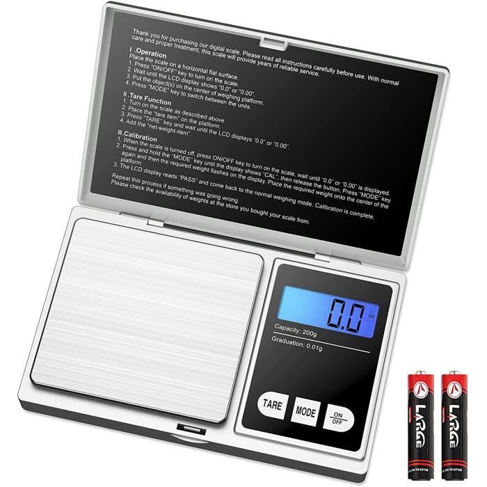 Balance De Précision électronique Portable 0,01g à 200g – Gris, Inox, Pour Cuisine Ou Bijoux