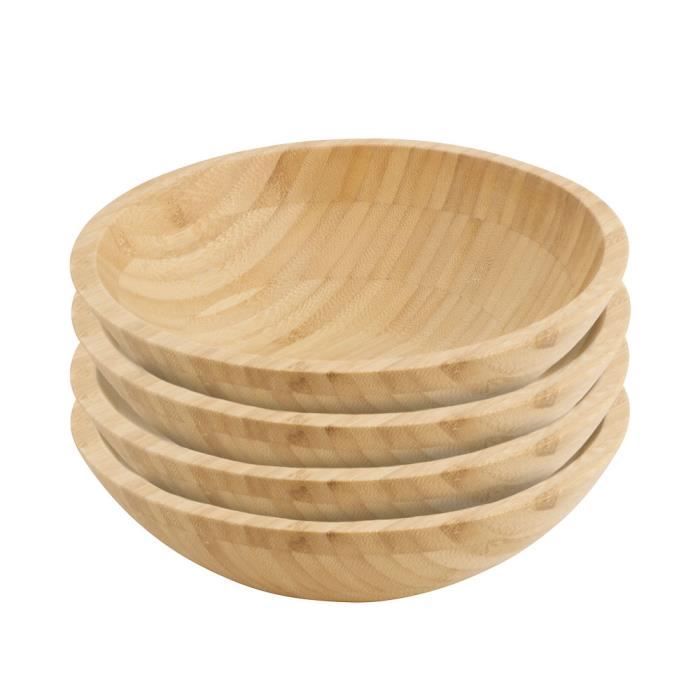 Saladier En Bambou Naturel VIETLUSH - Fait à La Main, Diamètre 30.5 Cm, Léger, Pour Service Et Décoration, Bord Blanc - 10