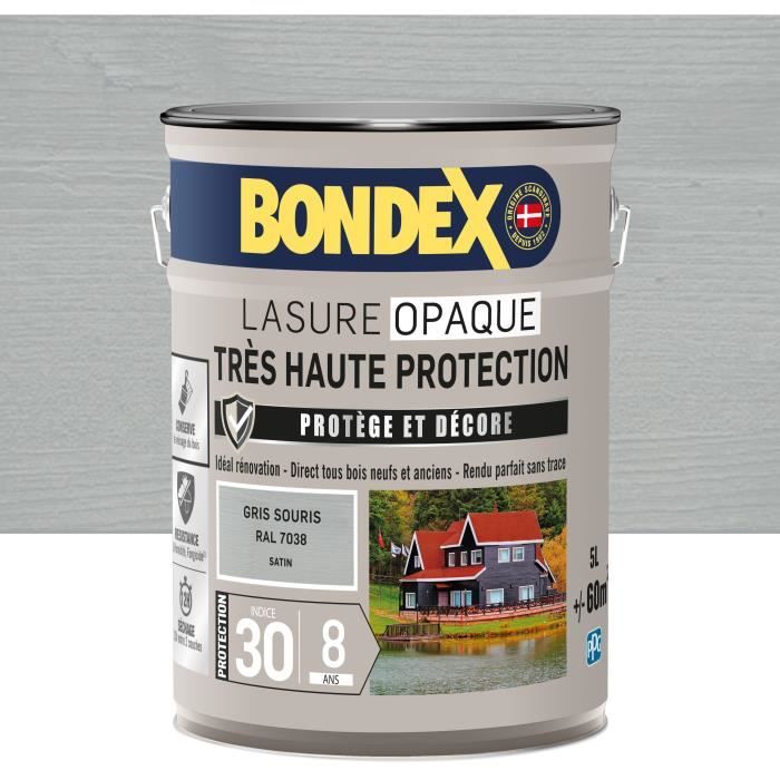 Lasure opaque Très haute protection - Gris souris RAL 7038 satin - BONDEX - 5 L