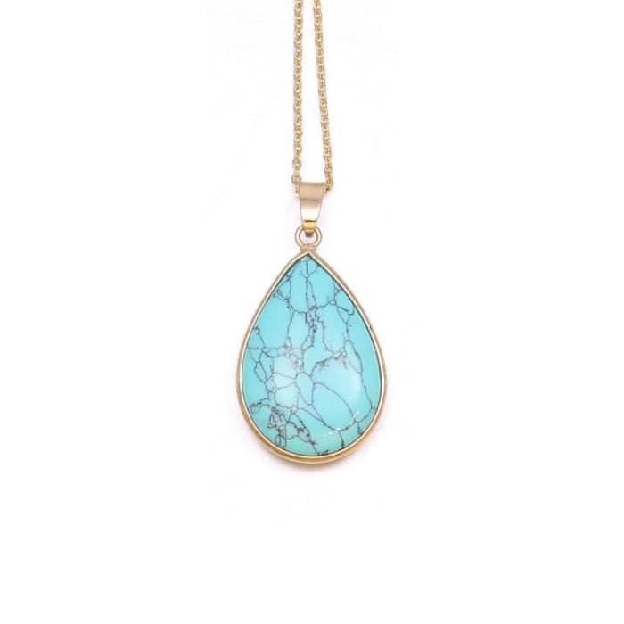 COAI Pendentif Goutte D'Eau Collier Chaîne Serpent Pierre Naturelle Femme - Labradorite