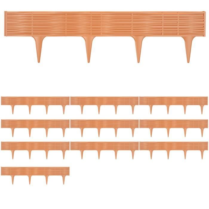 DEUBA® Bordure De Jardin Plastique 11,40m Résistante Intempéries UV Piquet Terre Parterre Plate-Bande Délimitation Aspect Laiton Marron Bronze