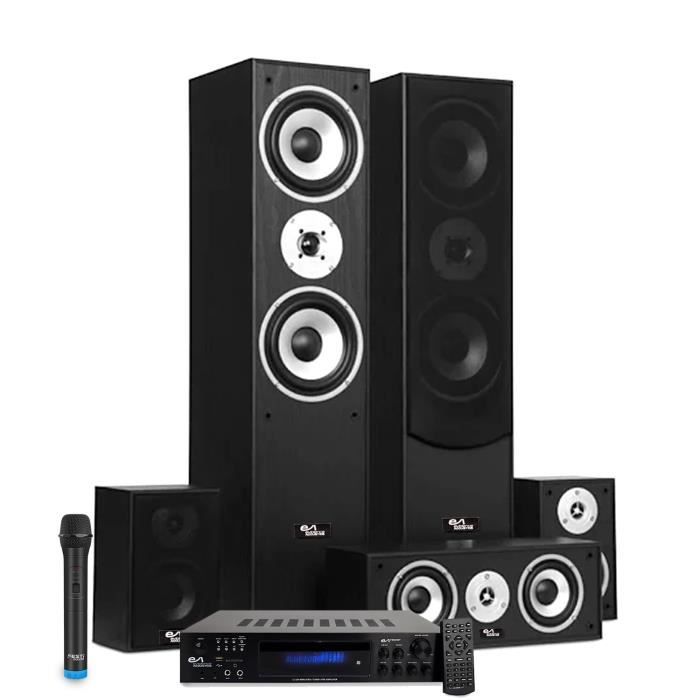 Home-Cinéma 5.1 - Evidence Acoustics, 5 enceintes 850W - Amplificateur EA-7360, USB SD Bluetooth Radio, Microphone VHF Karaoké