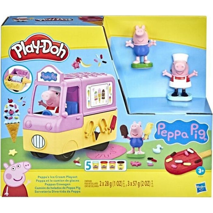 play-doh peppa et le camion de glaces - figurines peppa et george et 5 pots de pâte à modeler - les héros