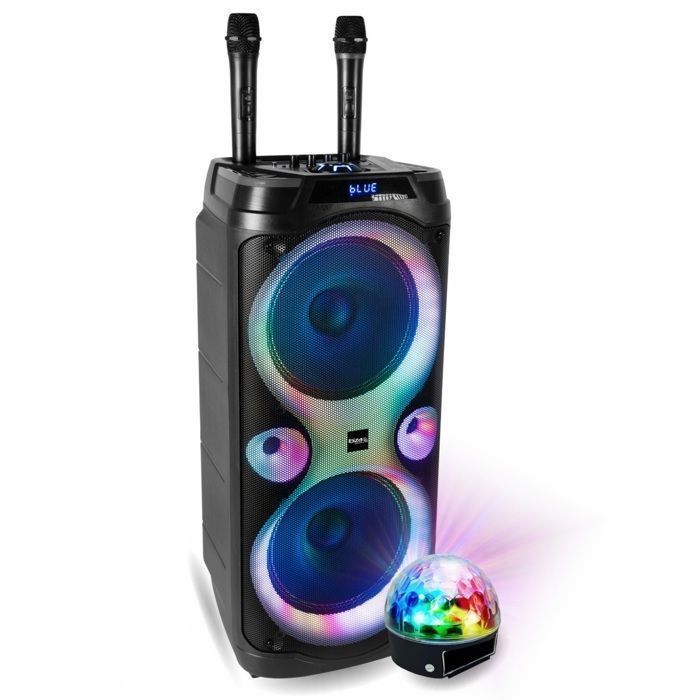 IBIZA SOUND Enceinte Karaoke  COLUMBA-KARAOKE 1000W - USB - Bluetooth - 2 Micros sans fil - 1 jeu de lumi&egrave;re Astro - Cadeau Enceinte 
