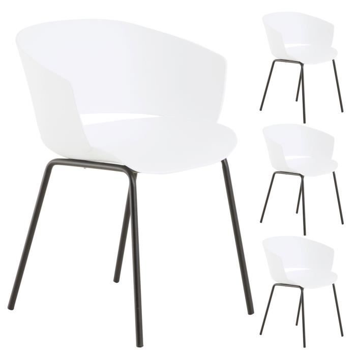lot de 4 chaises de jardin - idimex - nivel - blanc résistant aux uv et pieds en métal noir
