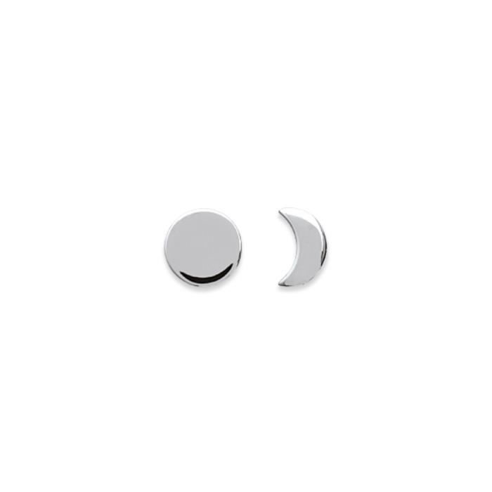 KBC Boucles d oreilles Clous Argent 925 Rhodie Lune et Soleil 8mm