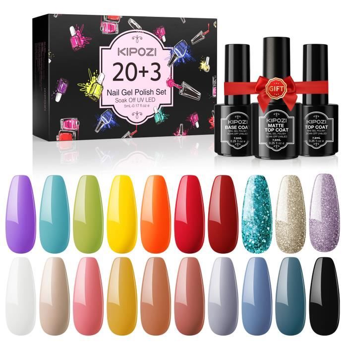 20+3 couleurs Vernis semi permanent Vernis à ongles Gel UV LED Nail Polish Soak Off Base Top Coat Kit Vernis Manucure Nail Art - Cdiscount Au quotidien 20+3 couleurs Vernis semi permanent Vernis à ongles Gel UV LED Nail Polish Soak Off Base Top Coat Kit Vernis Manucure Nail Art - Cdiscount Au quotidien